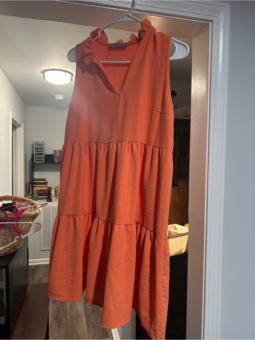 Sleeveless Tiered Midi Dress in Orange